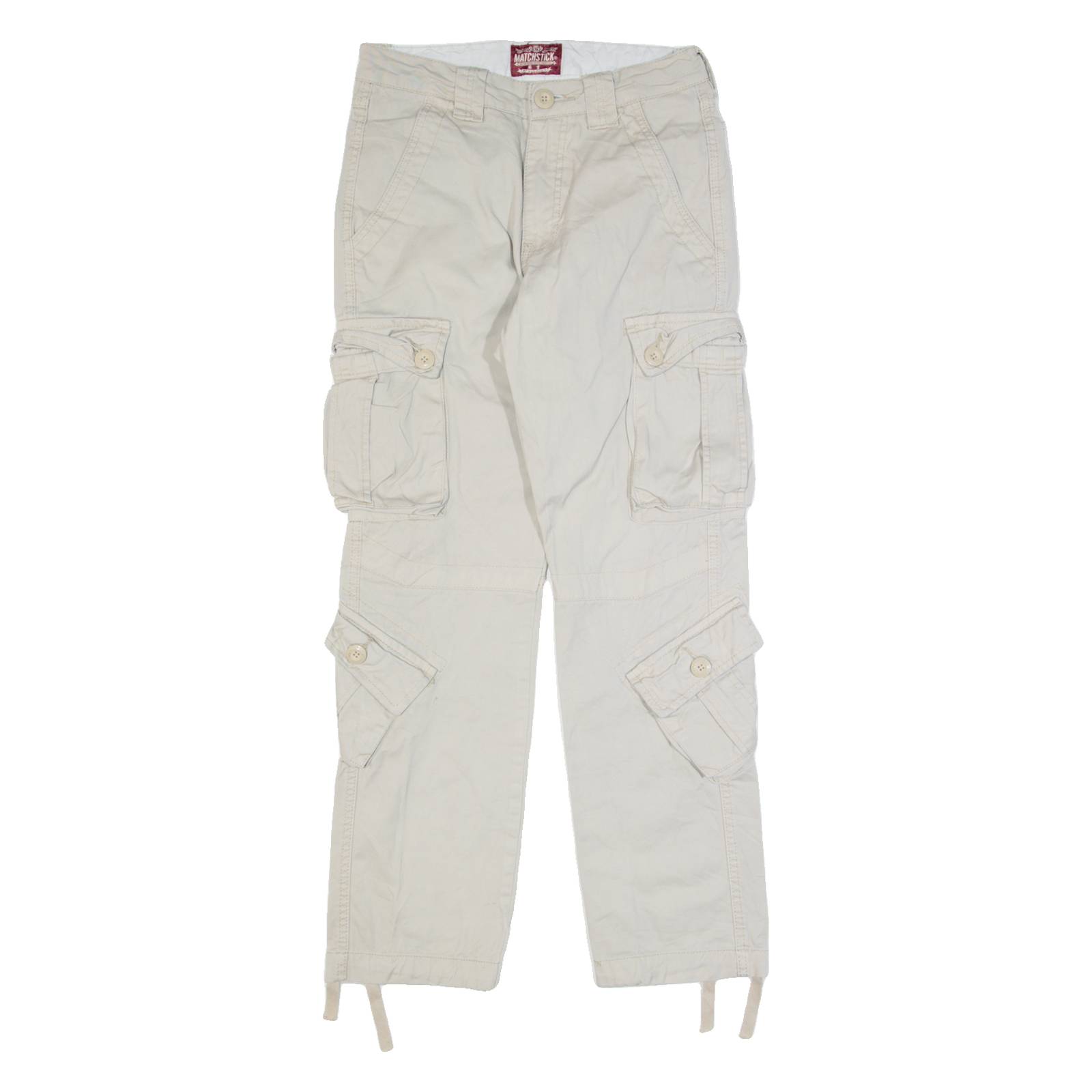 MATCHSTICK Cargo Mens Trousers Beige Regular Tapered W30 L30