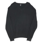 CALVIN KLEIN Mens Black Plain V-Neck Basic Knit XL Cotton Blend Jumper