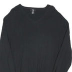 CALVIN KLEIN Mens Black Plain V-Neck Basic Knit XL Cotton Blend Jumper