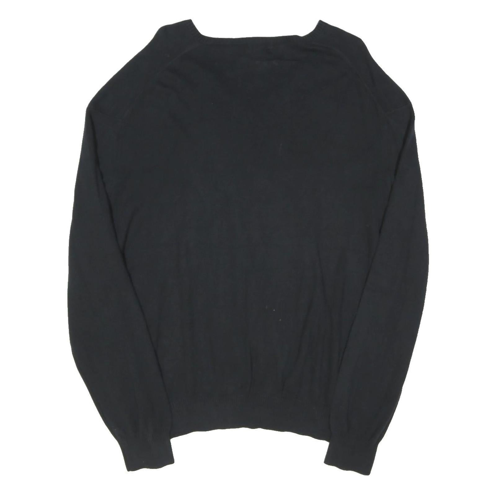 CALVIN KLEIN Mens Black Plain V-Neck Basic Knit XL Cotton Blend Jumper