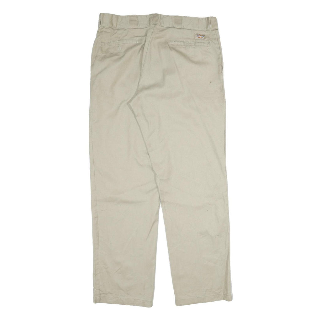 DICKIES Mens Regular Fit Beige Cotton Trousers W36 L31 Workwear Zip Closure