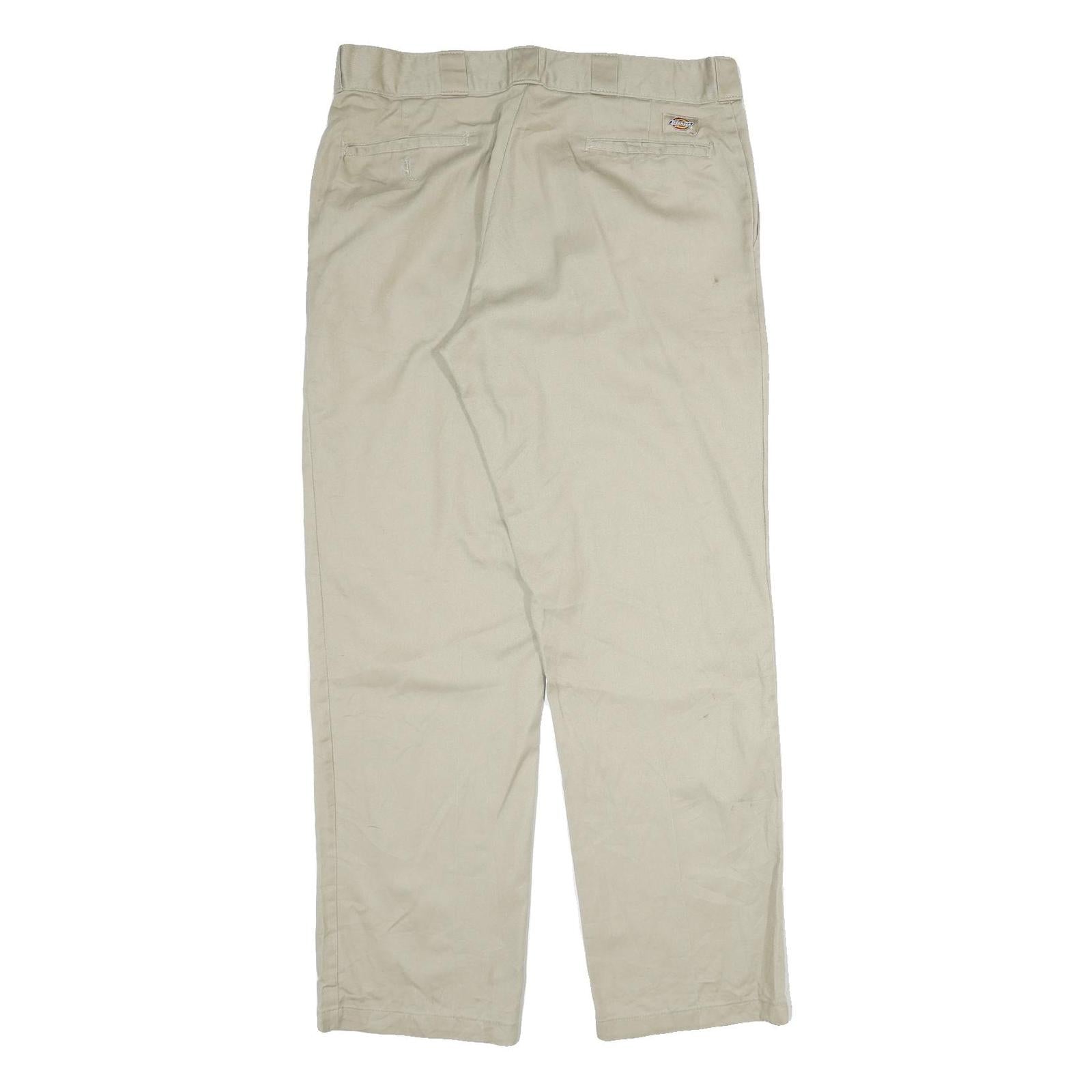 DICKIES Mens Regular Fit Beige Cotton Trousers W36 L31 Workwear Zip Closure