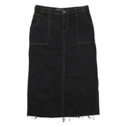 ASOS Womens Black Denim Pencil Knee Length Cotton Blend Skirt UK 14 Raw Hem