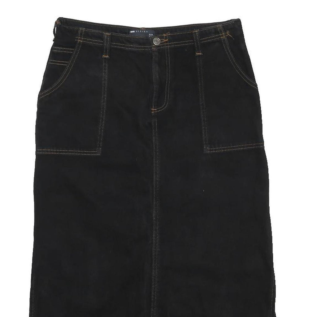 ASOS Womens Black Denim Pencil Knee Length Cotton Blend Skirt UK 14 Raw Hem