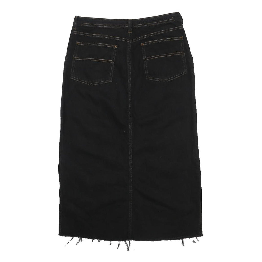 ASOS Womens Black Denim Pencil Knee Length Cotton Blend Skirt UK 14 Raw Hem