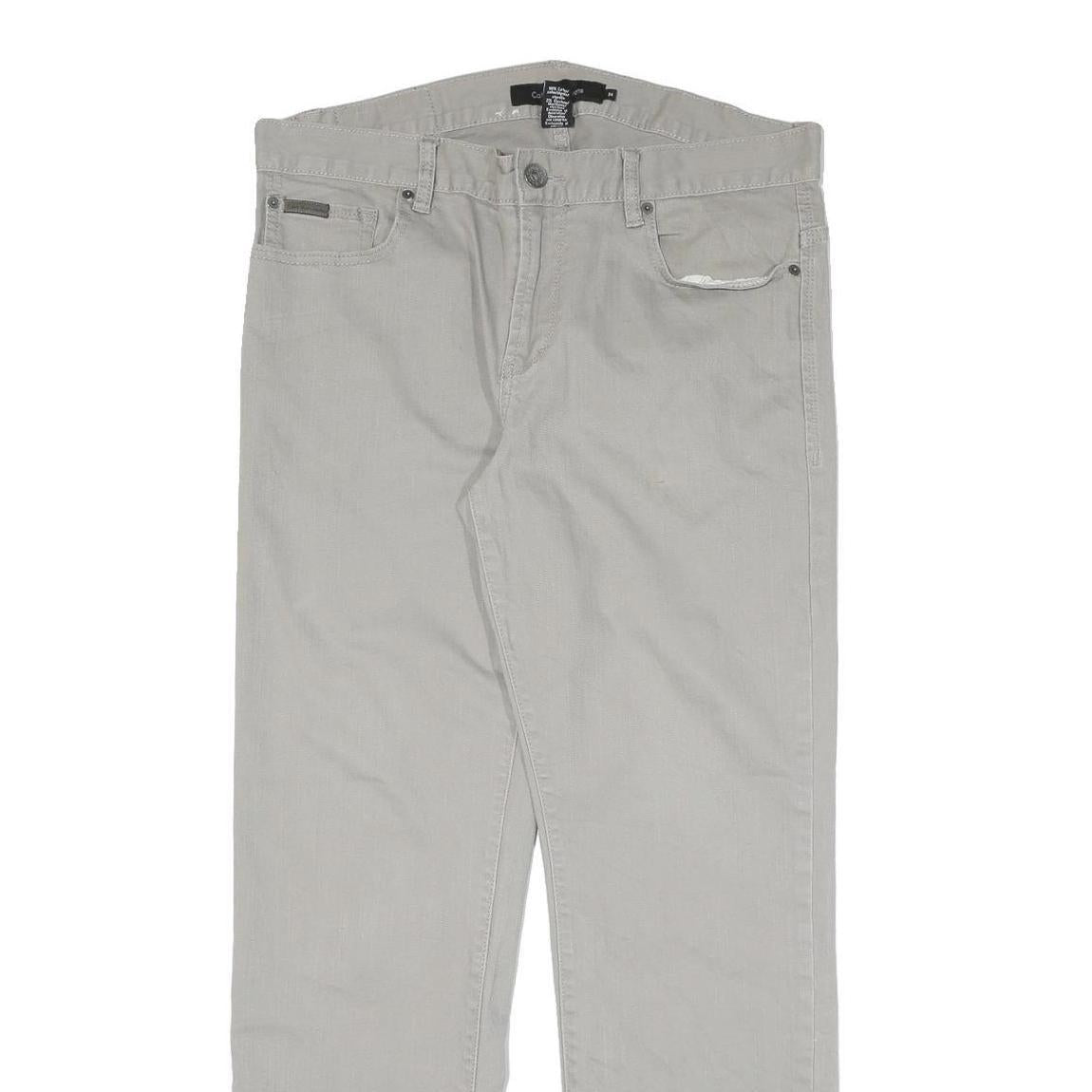 CALVIN KLEIN Mens Cotton Blend Grey Regular Straight Trousers W34 L30 Classic