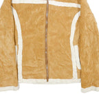 CHE-BELLA Womens Beige Velvet Zip Jacket Plain M Stylish Warm Casual