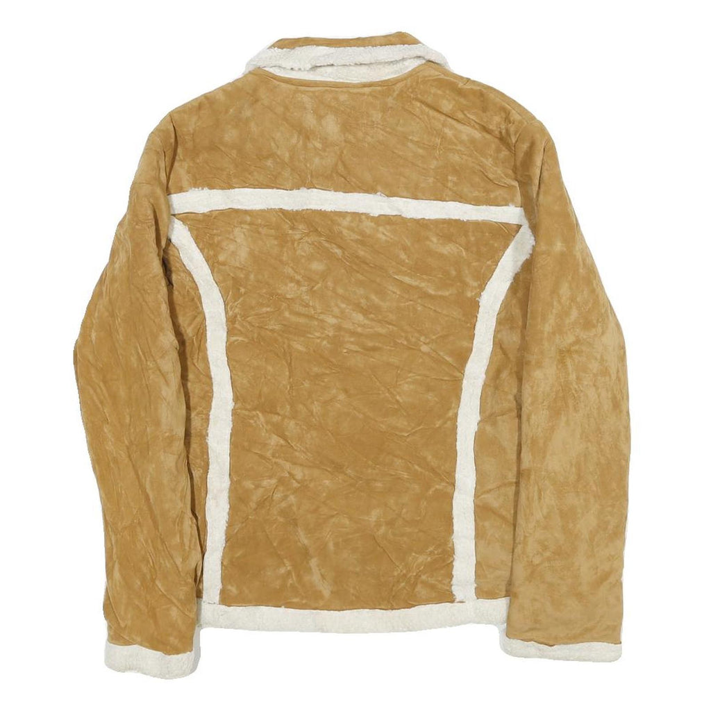 CHE-BELLA Womens Beige Velvet Zip Jacket Plain M Stylish Warm Casual