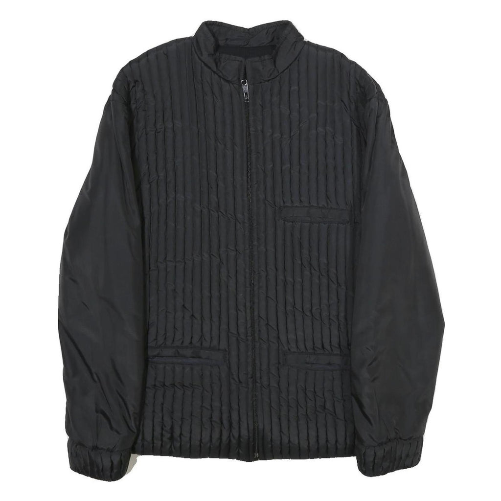 CASSIA Mens Black Quilted Jacket M Woven Zip Up Stylish Casual Outerwear