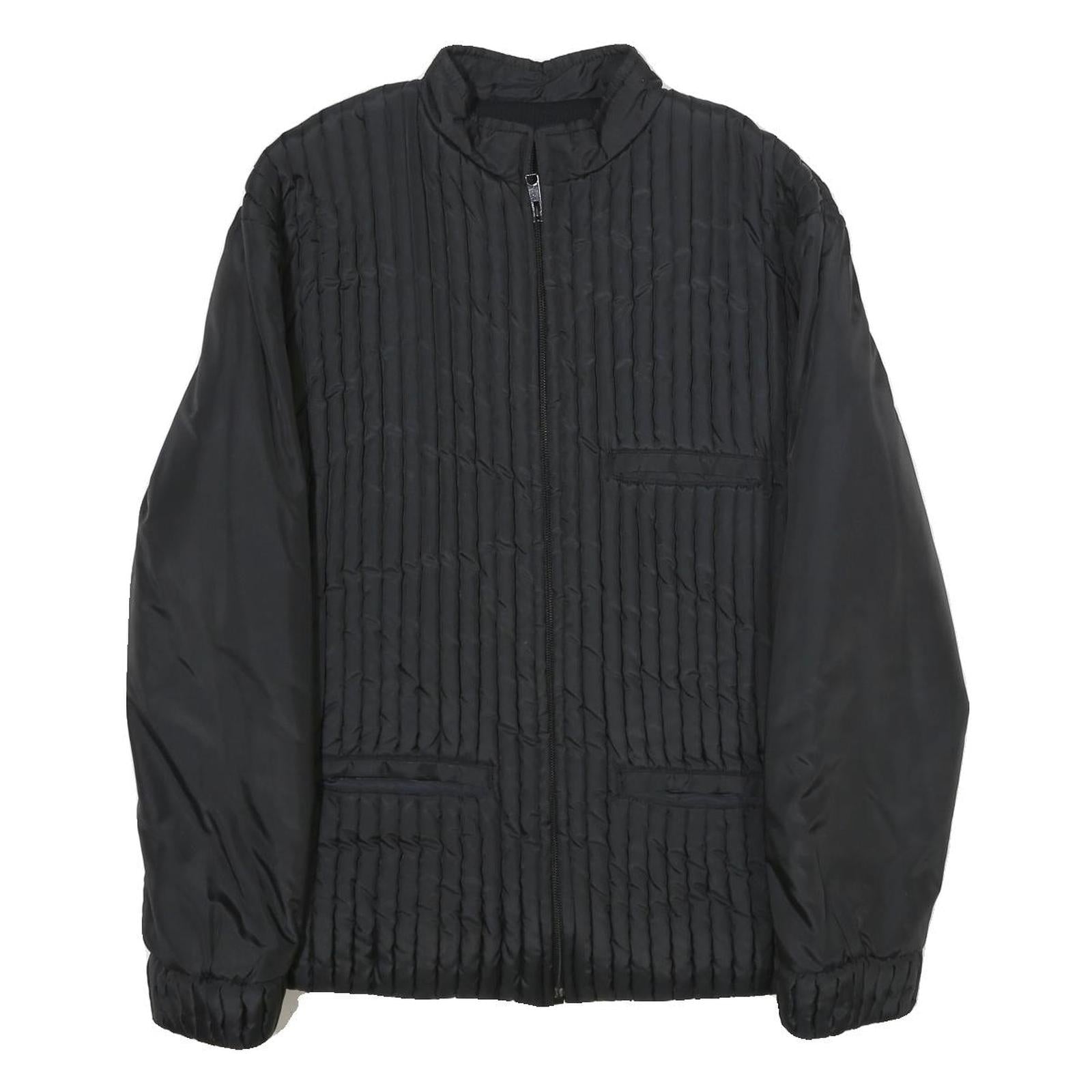 CASSIA Mens Black Quilted Jacket M Woven Zip Up Stylish Casual Outerwear