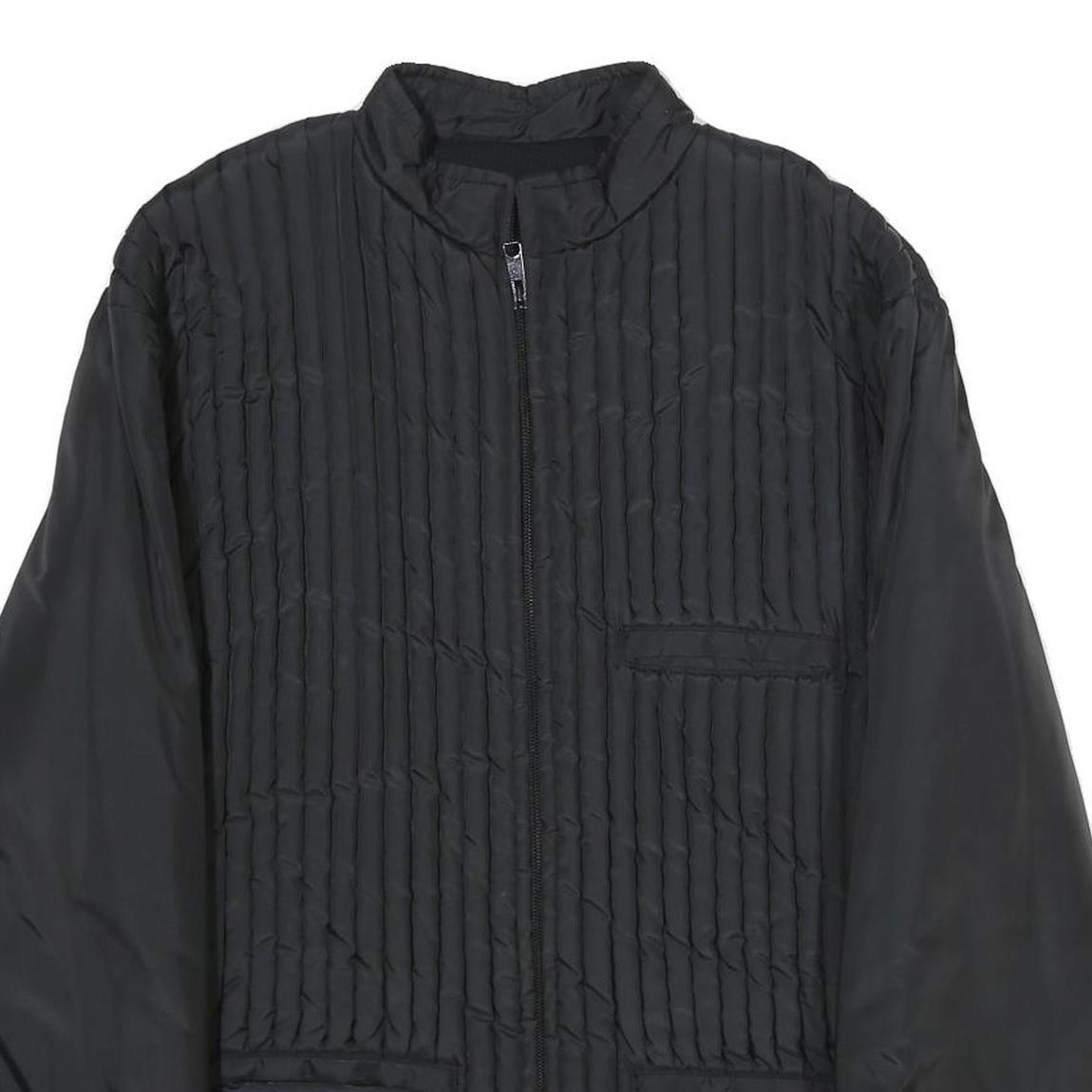 CASSIA Mens Black Quilted Jacket M Woven Zip Up Stylish Casual Outerwear