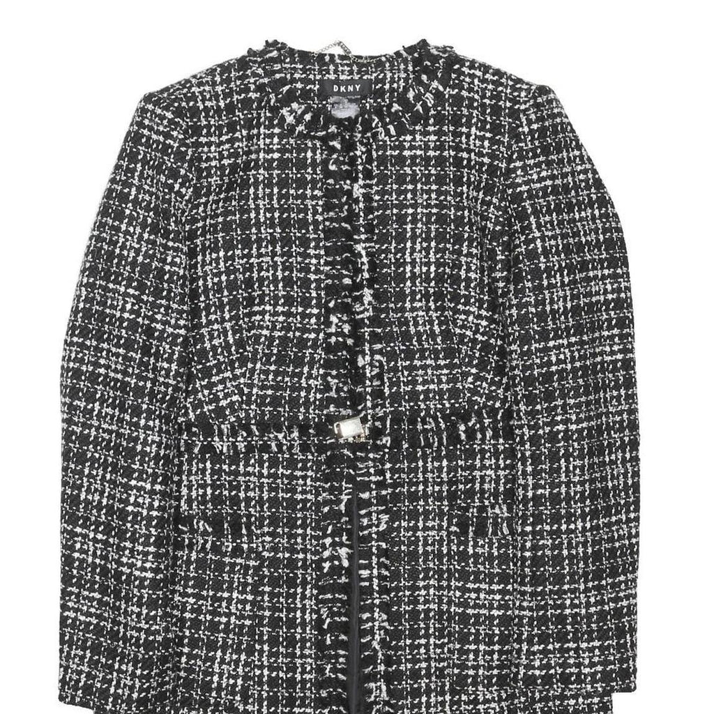 DKNY Womens Black & White Tweed Jacket M Polyester Blend Classic Elegant