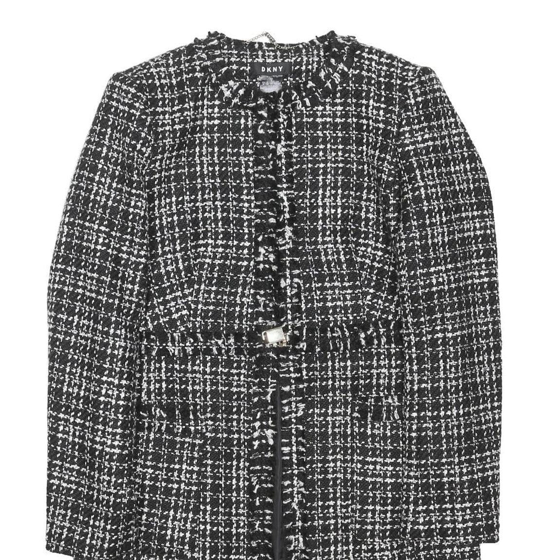 DKNY Womens Black & White Tweed Jacket M Polyester Blend Classic Elegant