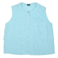 JAEGER Womens Light Blue Sleeveless Shirt Button Neck Linen Blend L Summer Top