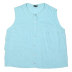 JAEGER Womens Light Blue Sleeveless Shirt Button Neck Linen Blend L Summer Top