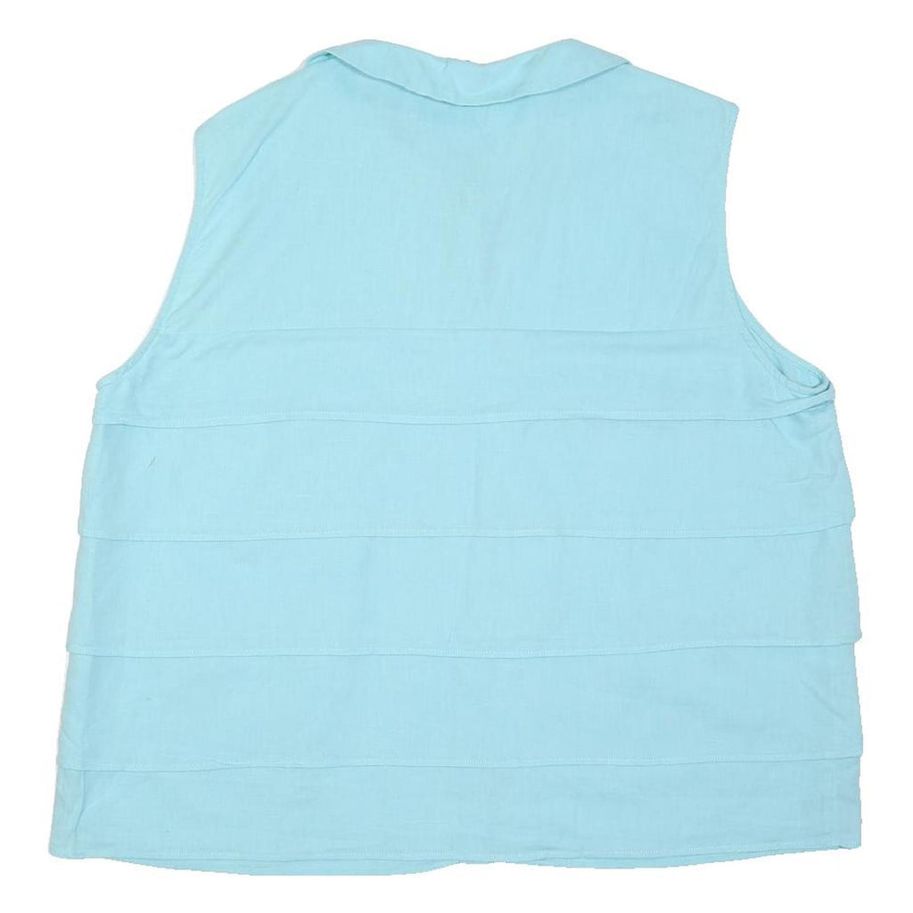 JAEGER Womens Light Blue Sleeveless Shirt Button Neck Linen Blend L Summer Top