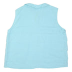 JAEGER Womens Light Blue Sleeveless Shirt Button Neck Linen Blend L Summer Top