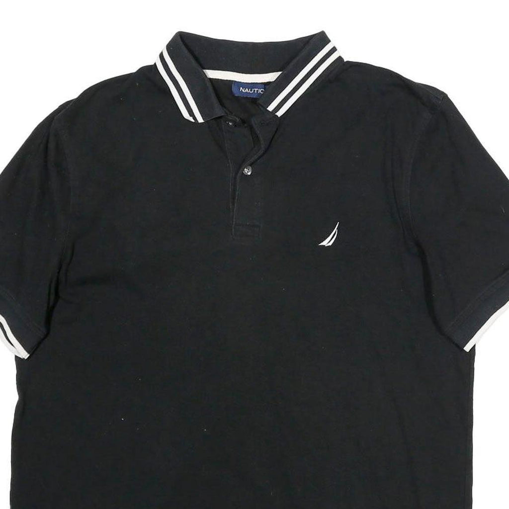 NAUTICA Mens Black & White Short Sleeve Plain L Cotton Polo Shirt Contrast