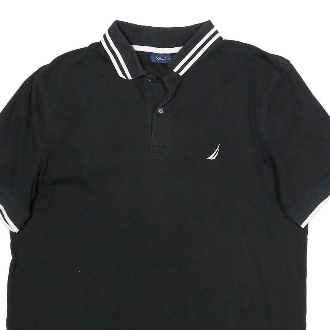 NAUTICA Mens Black & White Short Sleeve Plain L Cotton Polo Shirt Contrast