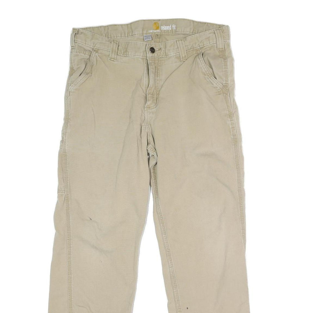 CARHARTT Mens Cotton Blend Beige Regular Fit Straight Leg Trousers W34 L28