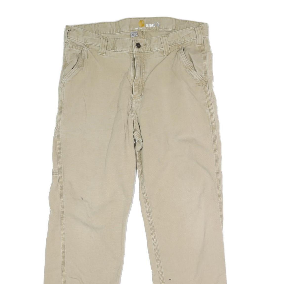 CARHARTT Mens Cotton Blend Beige Regular Fit Straight Leg Trousers W34 L28