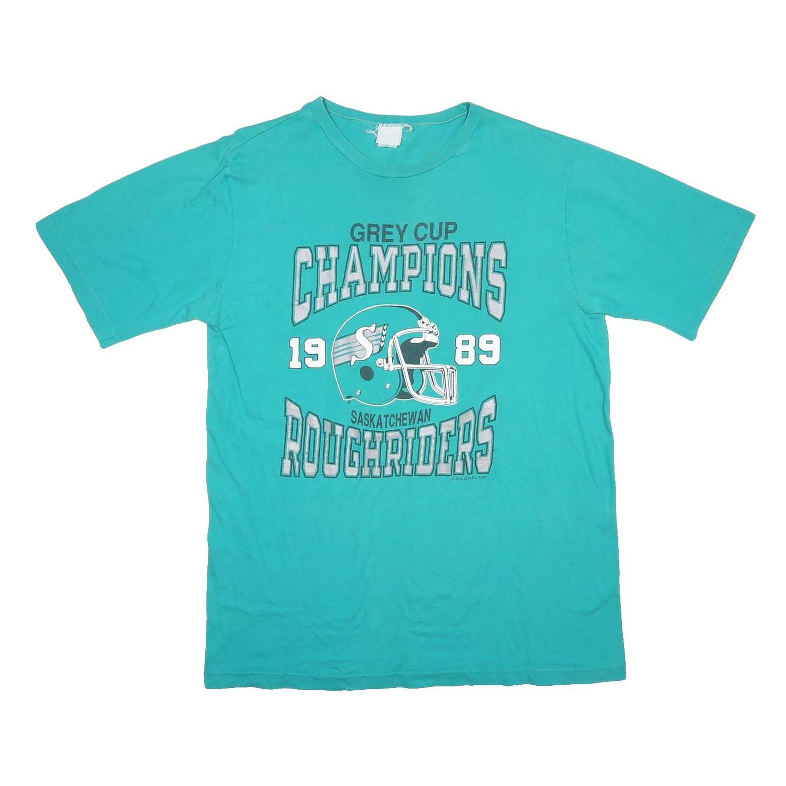 Mens Blue Grey Cup Champions 1989 Saskatchewan Roughriders Graphic T-Shirt L