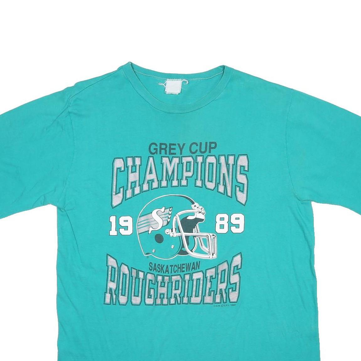 Mens Blue Grey Cup Champions 1989 Saskatchewan Roughriders Graphic T-Shirt L