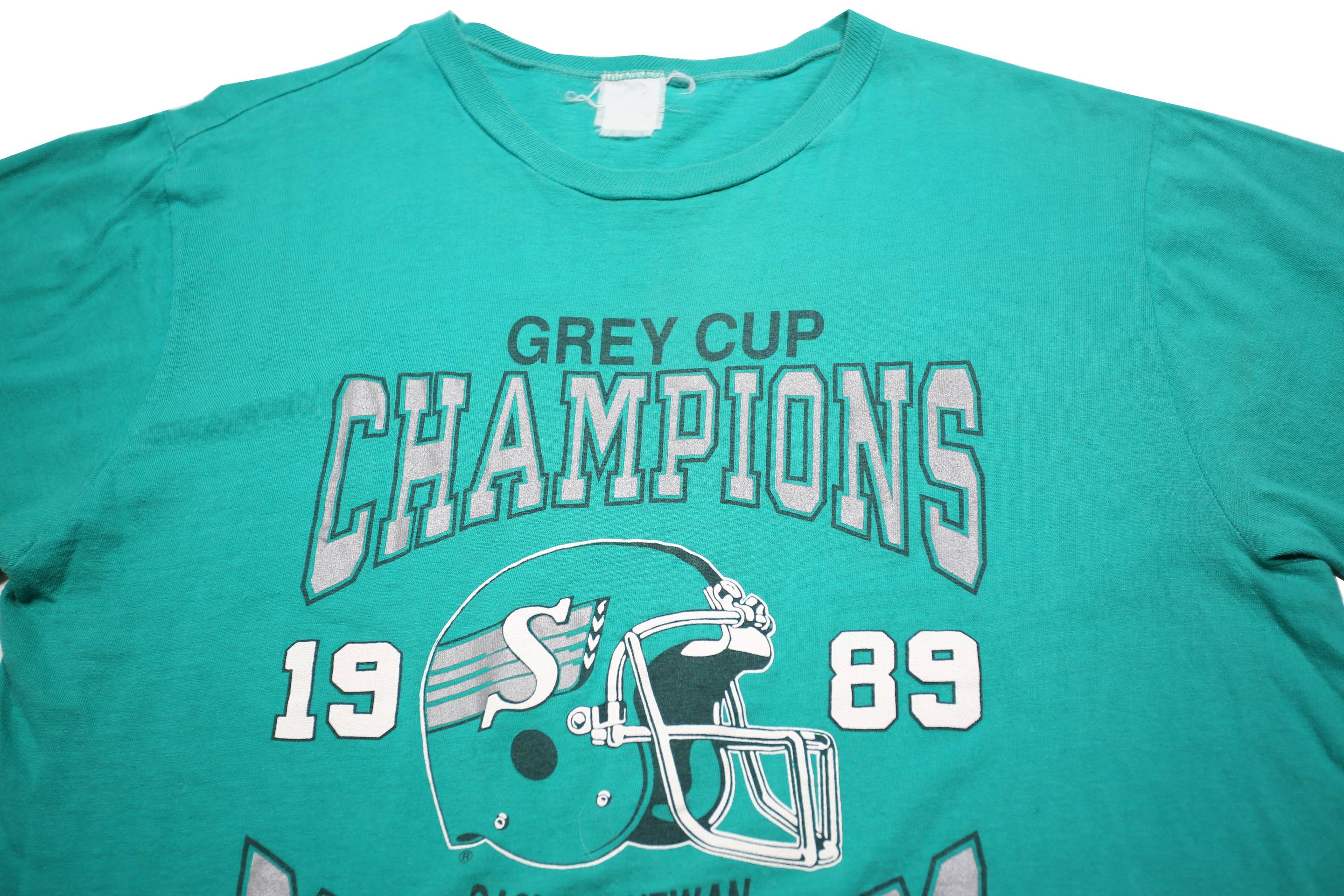 Mens Blue Grey Cup Champions 1989 Saskatchewan Roughriders Graphic T-Shirt L