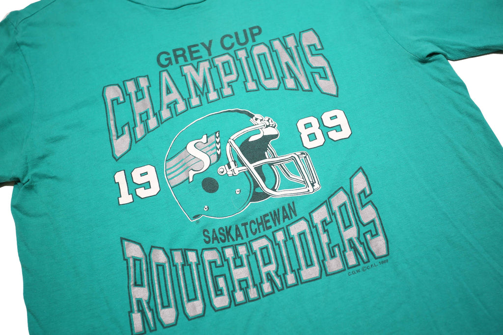 Mens Blue Grey Cup Champions 1989 Saskatchewan Roughriders Graphic T-Shirt L