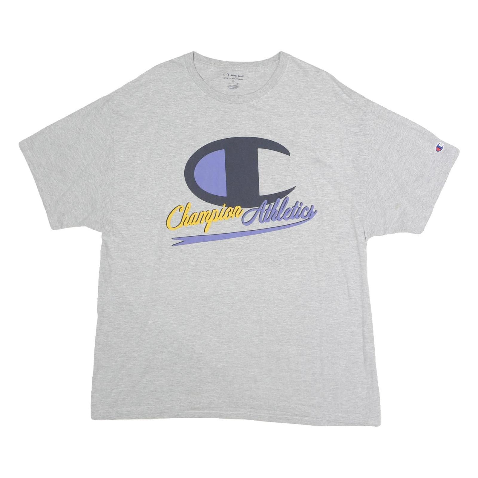 CHAMPION Mens Grey Blue & Yellow Graphic T-Shirt XL Short Sleeve Crew Neck
