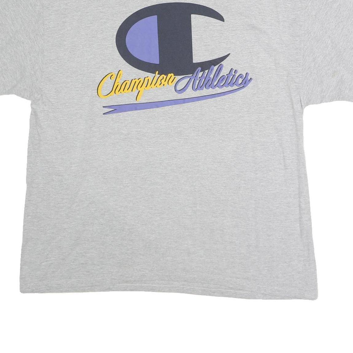 CHAMPION Mens Grey Blue & Yellow Graphic T-Shirt XL Short Sleeve Crew Neck