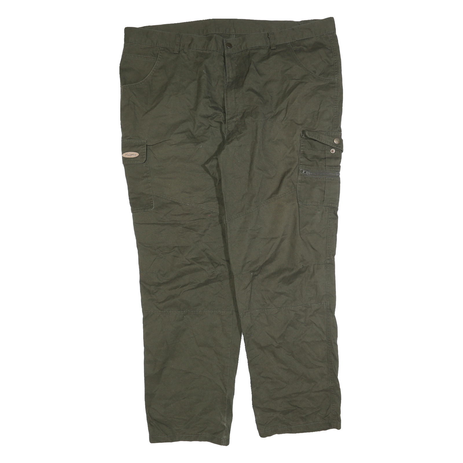 HUBERTUS Mens Cotton Blend Relaxed Green Cargo Trousers W44 L32 Zip Pocket