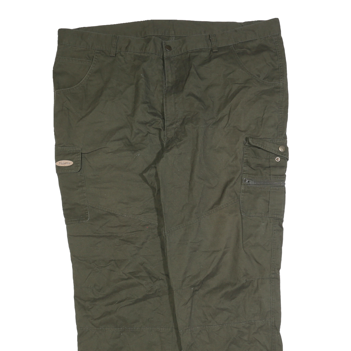 HUBERTUS Mens Cotton Blend Relaxed Green Cargo Trousers W44 L32 Zip Pocket