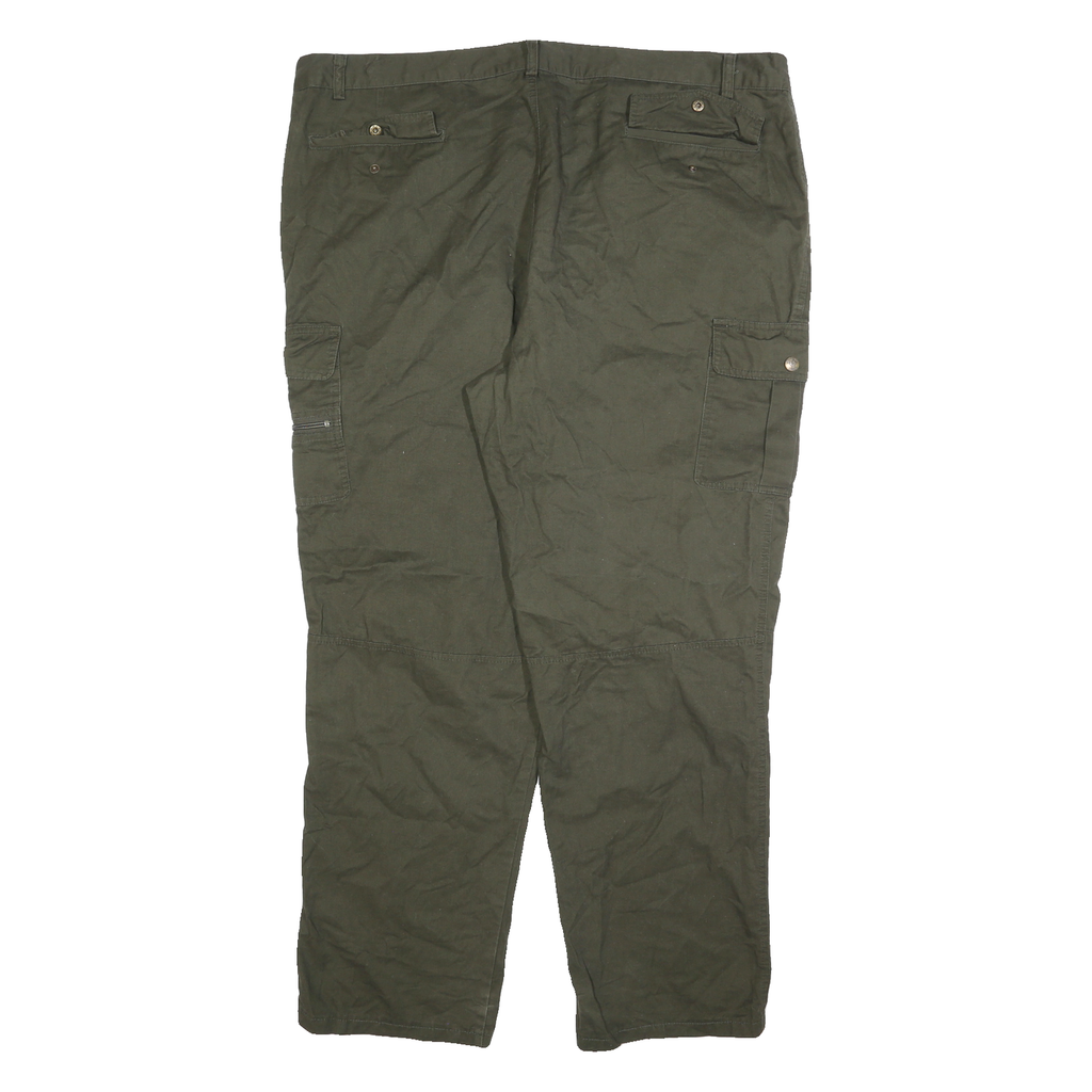 HUBERTUS Mens Cotton Blend Relaxed Green Cargo Trousers W44 L32 Zip Pocket