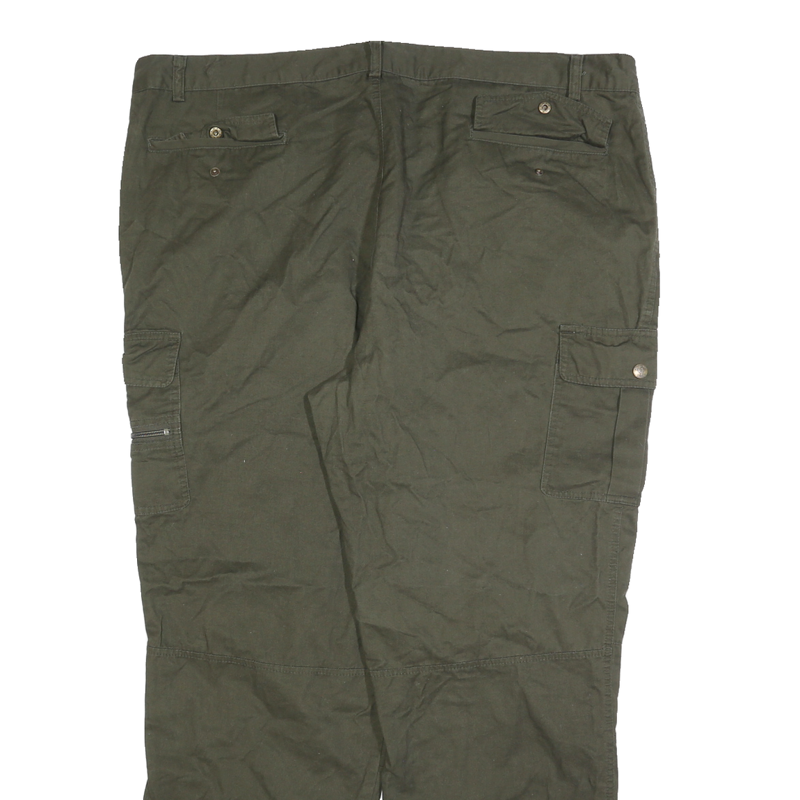 HUBERTUS Mens Cotton Blend Relaxed Green Cargo Trousers W44 L32 Zip Pocket