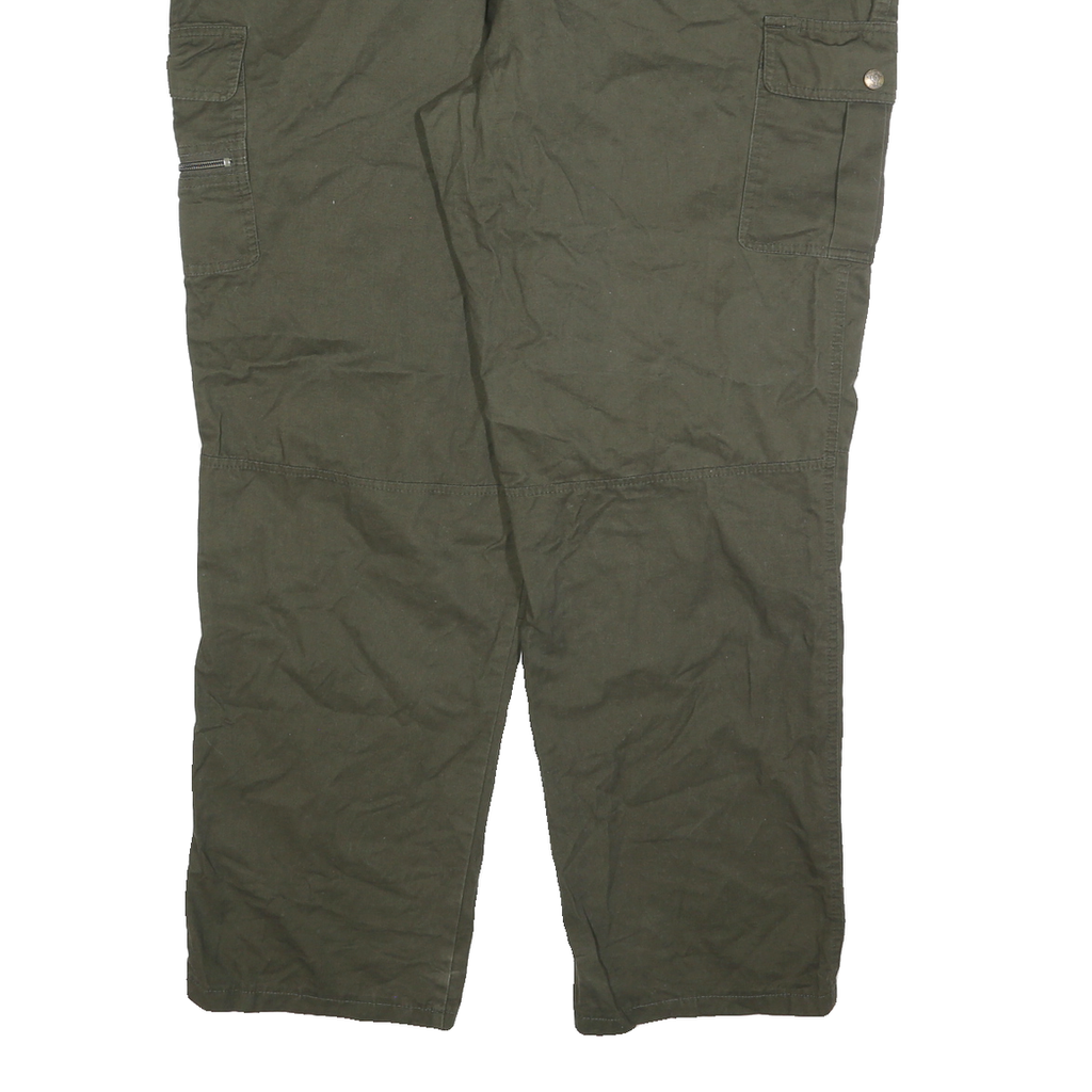 HUBERTUS Mens Cotton Blend Relaxed Green Cargo Trousers W44 L32 Zip Pocket