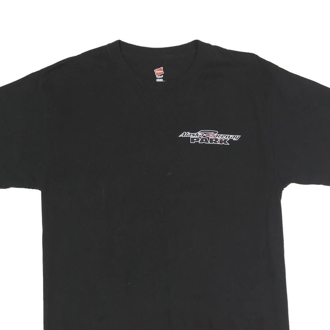 HANES Mens Black Alaska Raceway Park Graphic T-Shirt M Crew Neck Short Sleeve