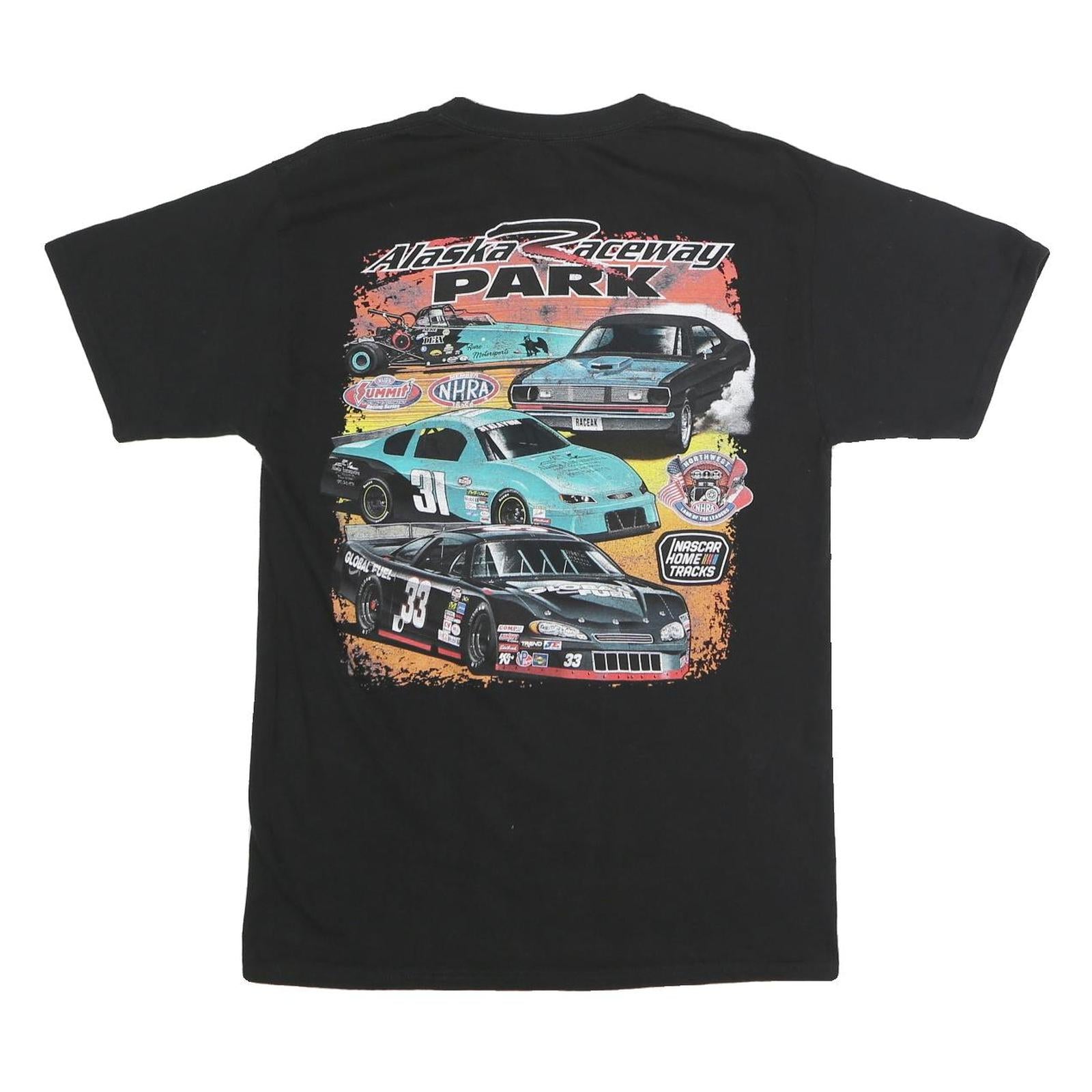 HANES Mens Black Alaska Raceway Park Graphic T-Shirt M Crew Neck Short Sleeve