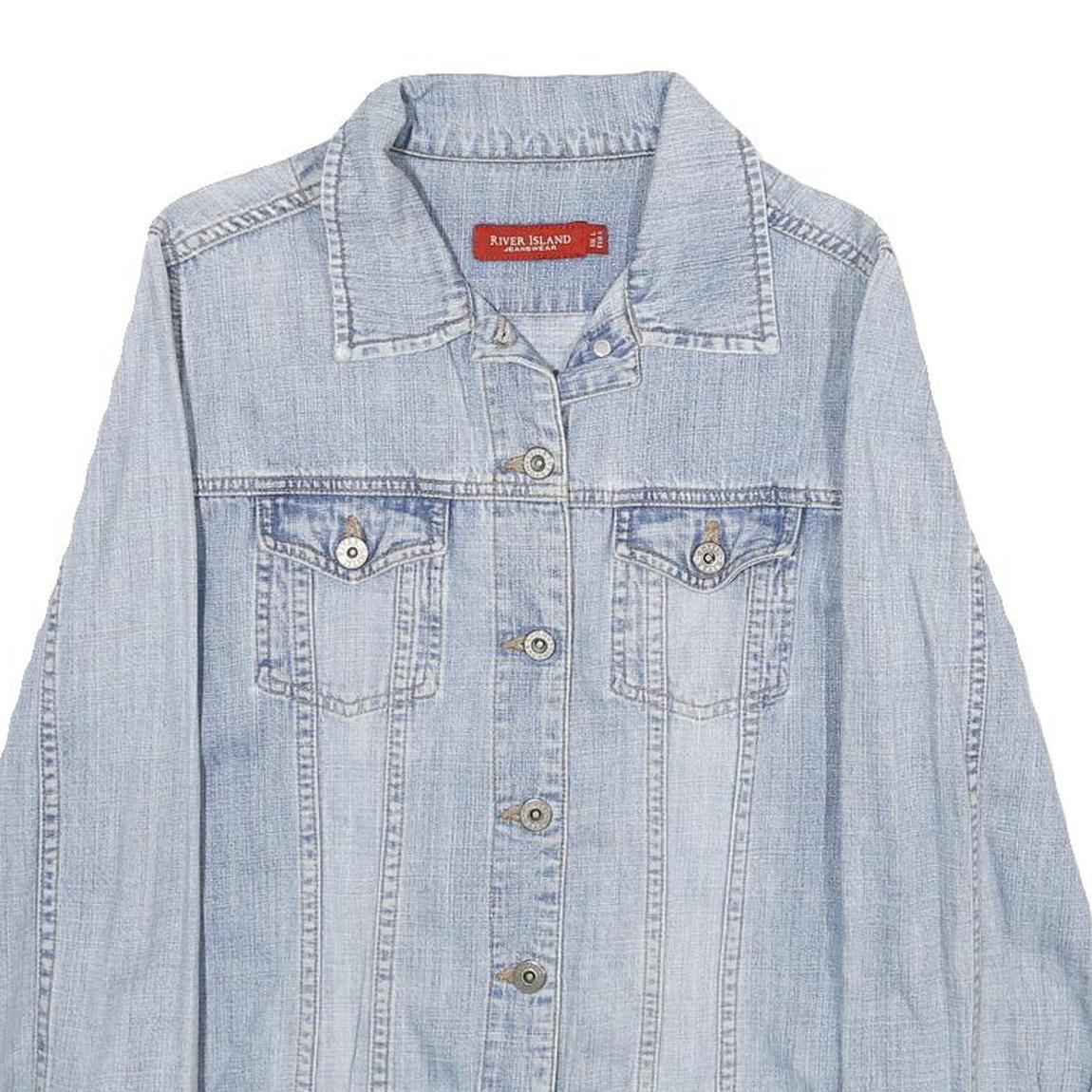 RIVER ISLAND Womens Blue Denim Cotton Button Jacket L Casual Classic Plain