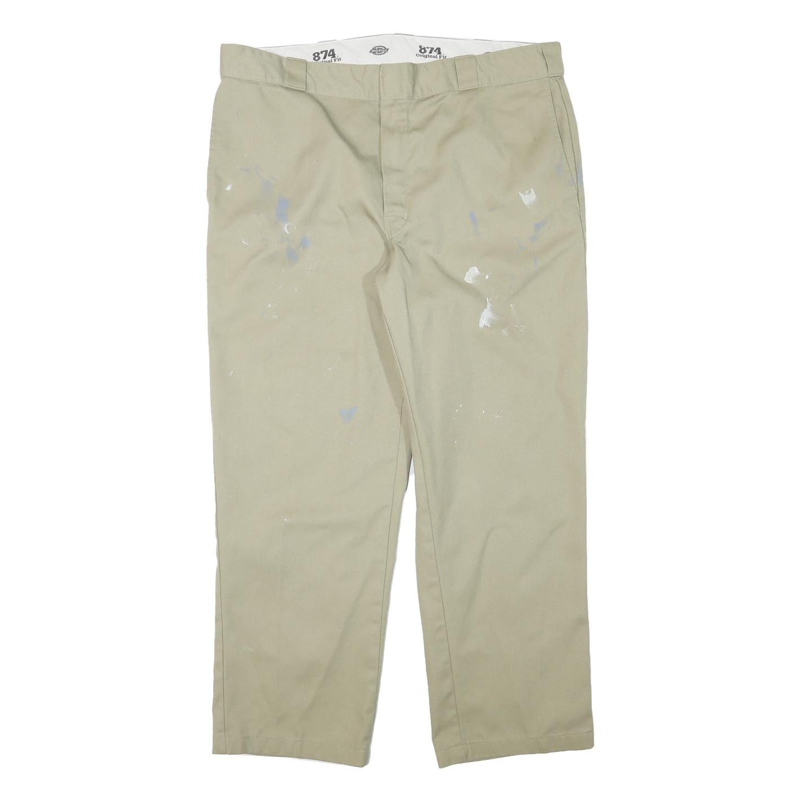 DICKIES Mens Cotton Blend Beige Regular Fit Straight Trousers W38 L28 Workwear