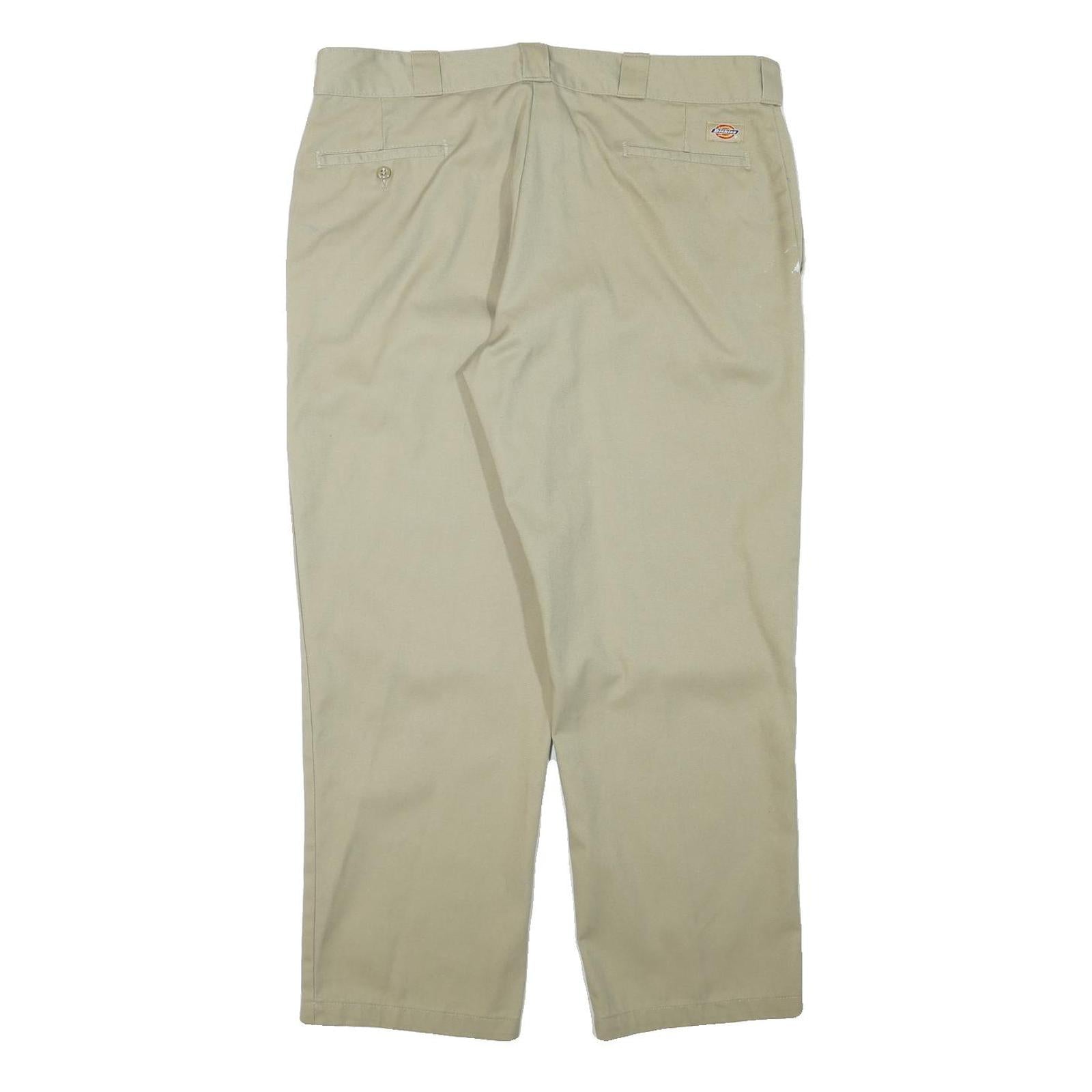 DICKIES Mens Cotton Blend Beige Regular Fit Straight Trousers W38 L28 Workwear