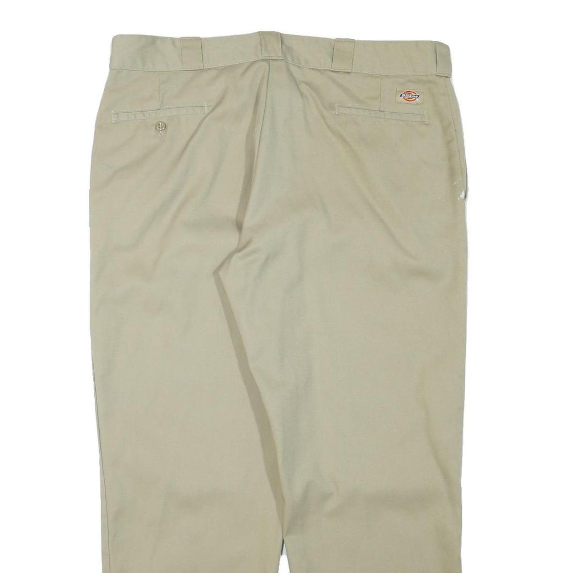 DICKIES Mens Cotton Blend Beige Regular Fit Straight Trousers W38 L28 Workwear