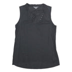 ARMANI EXCHANGE Womens Black Sleeveless V-Neck Top S Button Detail