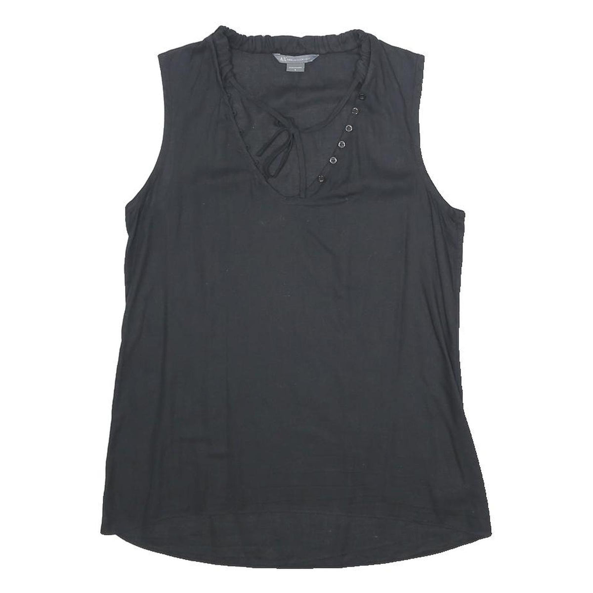 ARMANI EXCHANGE Womens Black Sleeveless V-Neck Top S Button Detail