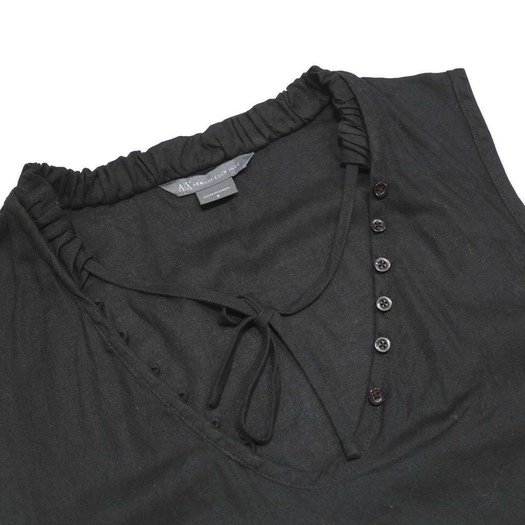 ARMANI EXCHANGE Womens Black Sleeveless V-Neck Top S Button Detail