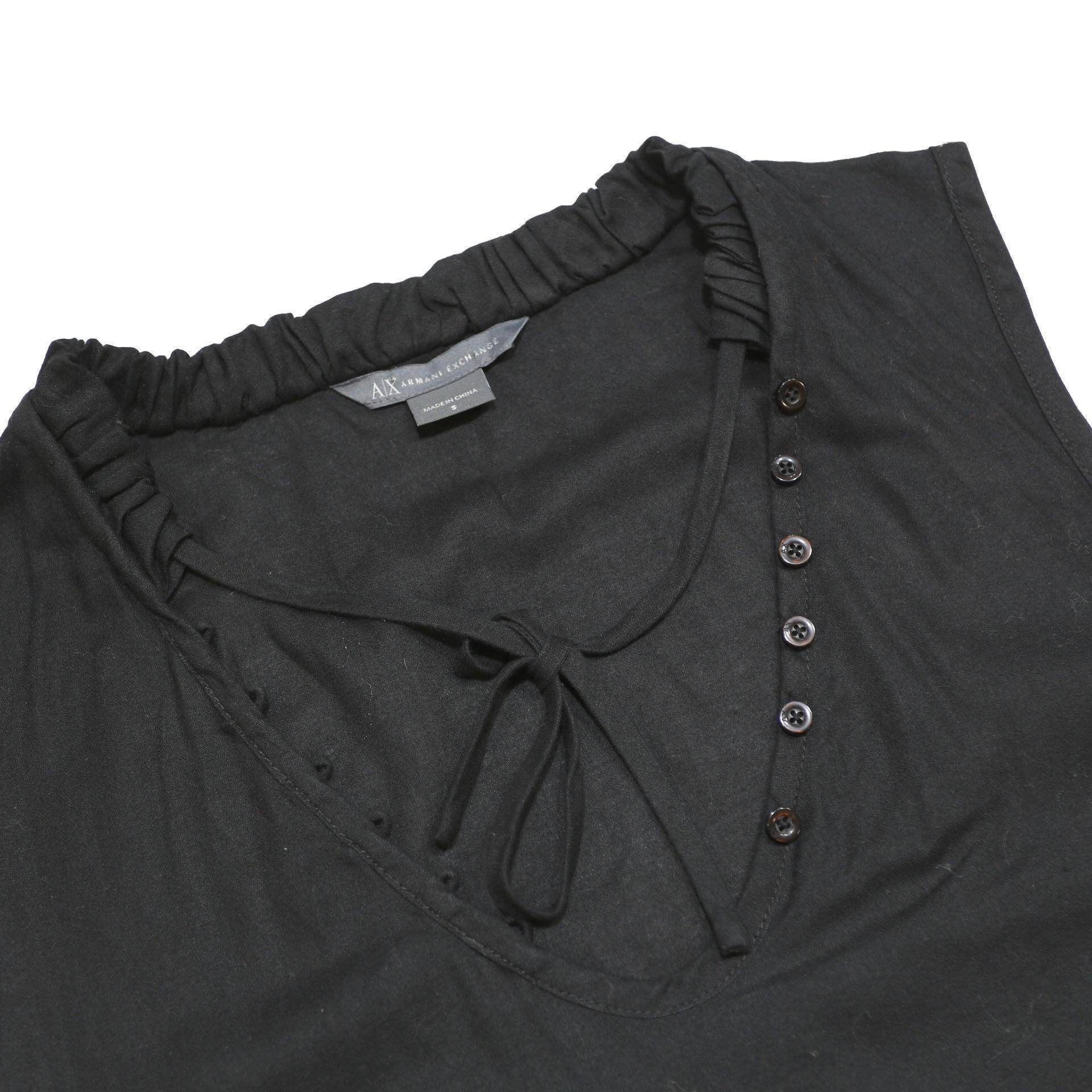 ARMANI EXCHANGE Womens Black Sleeveless V-Neck Top S Button Detail