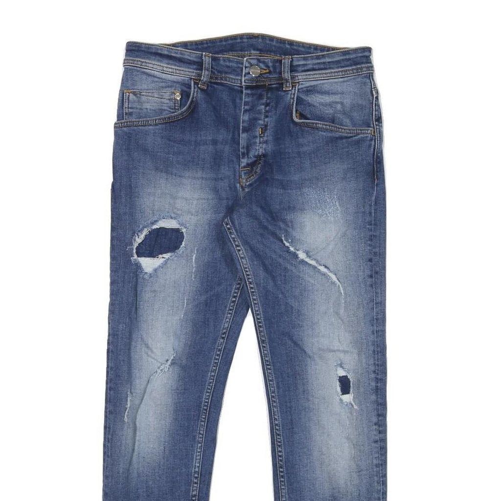 ICEBERG Womens Slim Blue Denim Stone Wash Jeans W28 L27 Distressed Zip