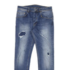 ICEBERG Womens Slim Blue Denim Stone Wash Jeans W28 L27 Distressed Zip