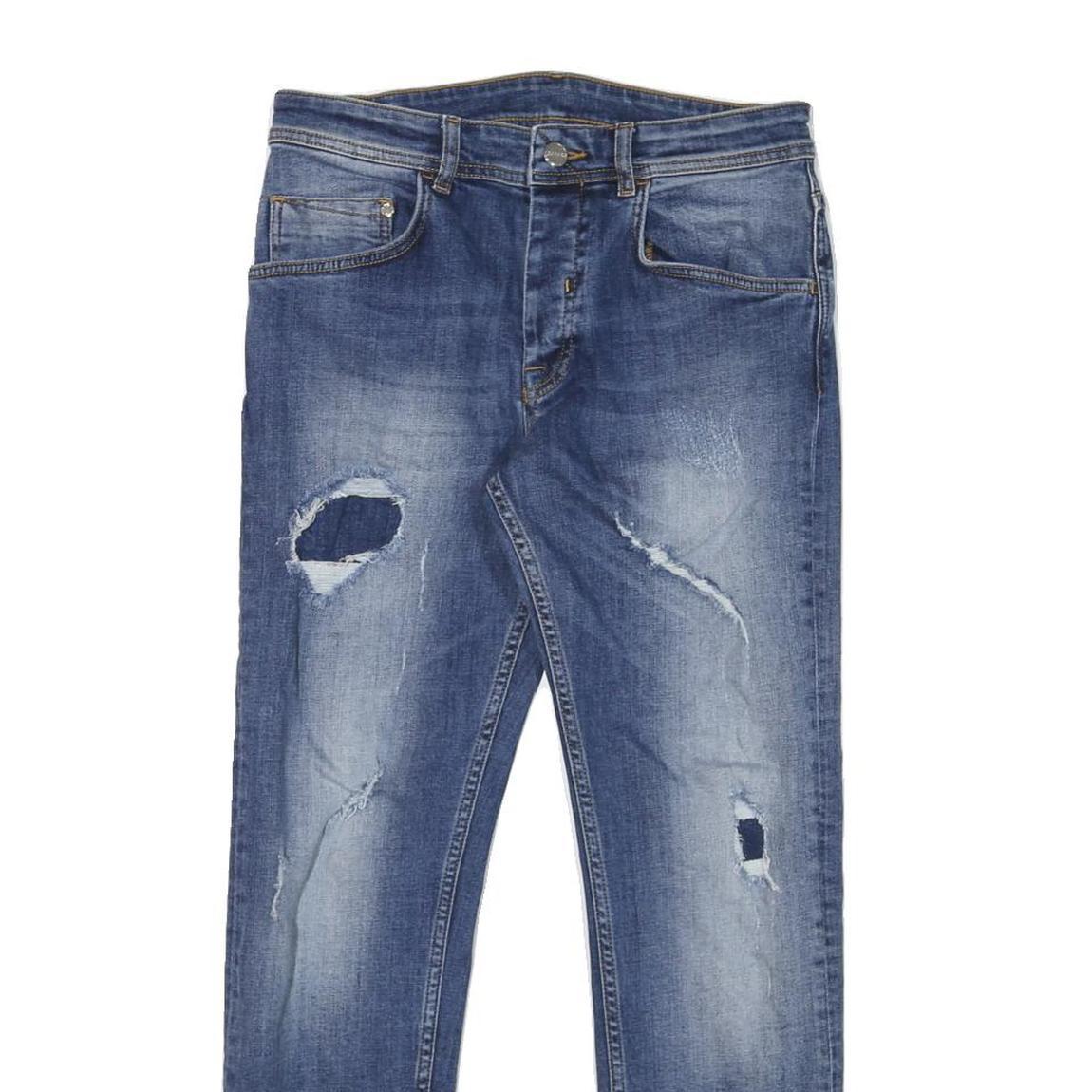 ICEBERG Womens Slim Blue Denim Stone Wash Jeans W28 L27 Distressed Zip