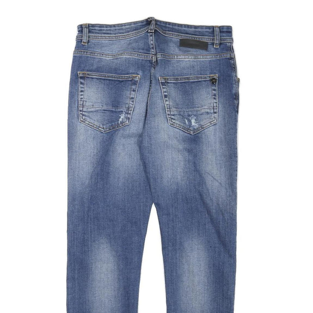 ICEBERG Womens Slim Blue Denim Stone Wash Jeans W28 L27 Distressed Zip